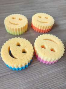 Heart & Smiling Face Multi-Functional Double Layer Temperature Sensitive Scrubbing Sponges. Cute & Powerful Decontamination, Double-Sided Kitchen Sponge - Temperature Sensitive, Non-Scratch Cleaning Pad, Suitable For Dishes Etc. - Multi-Surface Sponge Holder, Fit For Modern Kitchen Sink, For Dish Cleaning(Random Color)