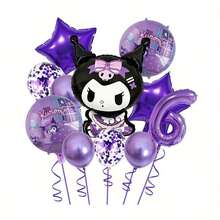 مجموعة إعداد المشهد مع بالونات مطبوعة بنجمة خماسية الأضلاع وشخصية كورومي من سانريو لحفلة عيد الميلاد المثالية والمفاجئة