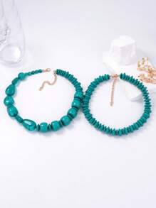 1pc Bohemian Fashion Asymmetric Beaded Double Layer Necklace, Minimalist Women's Necklace Accessory For Daily Wear And Gift