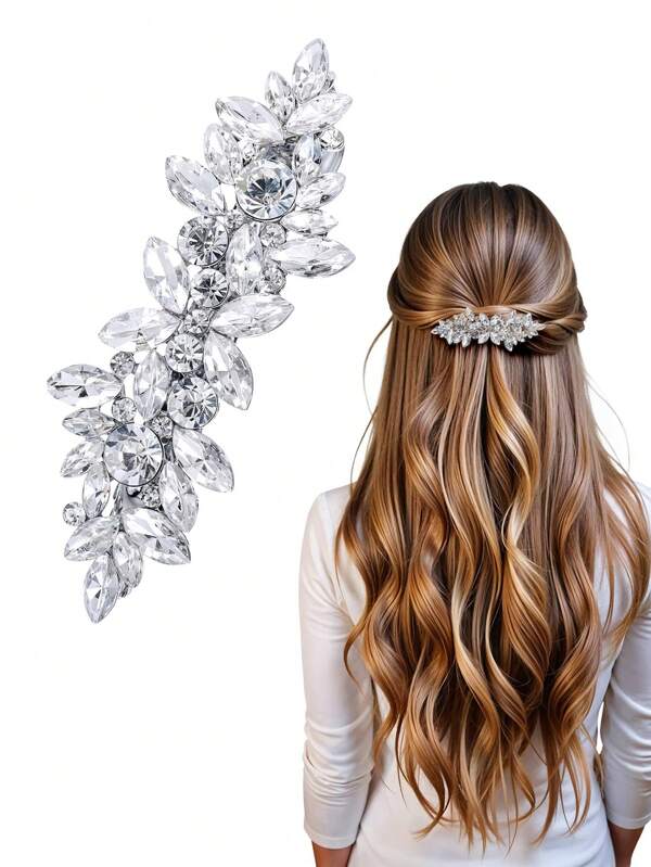 1pc/2pcs Rhinestone Flower Spring Clip Hair Clips, Elegant Princess Style Bridal Bridesmaid Wedding Hair Accessories, Suitable For Bun Updo, Date, Party, Wedding, Claw Clips, Hair Claws, Hair Slide, Hair Barrettes