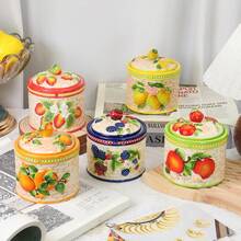 法式浮雕陶瓷调味罐，仿生植物设计，浮雕逼真，可作为黄油、坚果、炖锅、糖、盐的储存罐，采用高温釉下彩绘工艺，手绘，可全年使用，陶瓷釉面，微波炉、烤箱、消毒柜适用，适用于咖啡豆、面粉 - 香檳色 - 查看 2