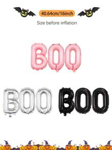 3pcs/Set Halloween BOO Balloon Kit, Black, Pink, Silver Letter Balloons, Suitable For Halloween Decoration, Ghost Party, Indoor/Outdoor Halloween Decoration, Halloween Party, Haunted House, Halloween Home Party Supplies - 彩色 - 查看 2