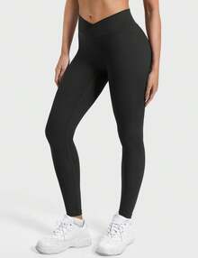 YEOREO Leggings For Women Hidden Scrunch High Waisted Yoga Pants V Cross Tummy Control Craze Compression Workout - Black - View 3