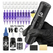 DQFART Tattoo Kit, Complete Wireless Tattoo Gun Kit With 1500MAH Power Supply Tattoo Machine, Tattoo Ink, 10 Tattoo Needles, Tattoo Practice Skins And Many Tattoo Supplies. Suitable For Beginners And Tattoo Artists