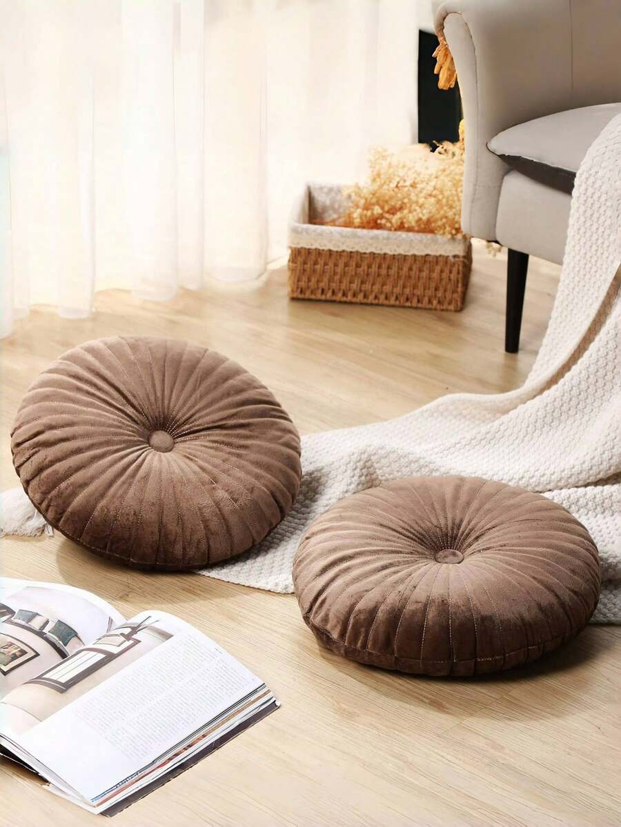 圆形抱枕 13.8 英寸装饰性圆形天鹅绒地板枕，南瓜靠垫靠垫抱枕靠垫适合客厅卧室户外使用、日常、万圣节、圣诞节装饰