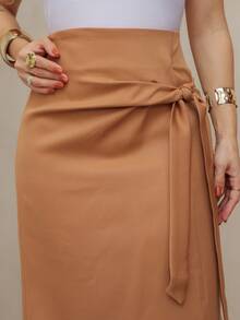 Frenchy Women's Casual Solid Color Drawstring Wrap Skirt, Spring/Summer/M5509 - Maroon - View 5