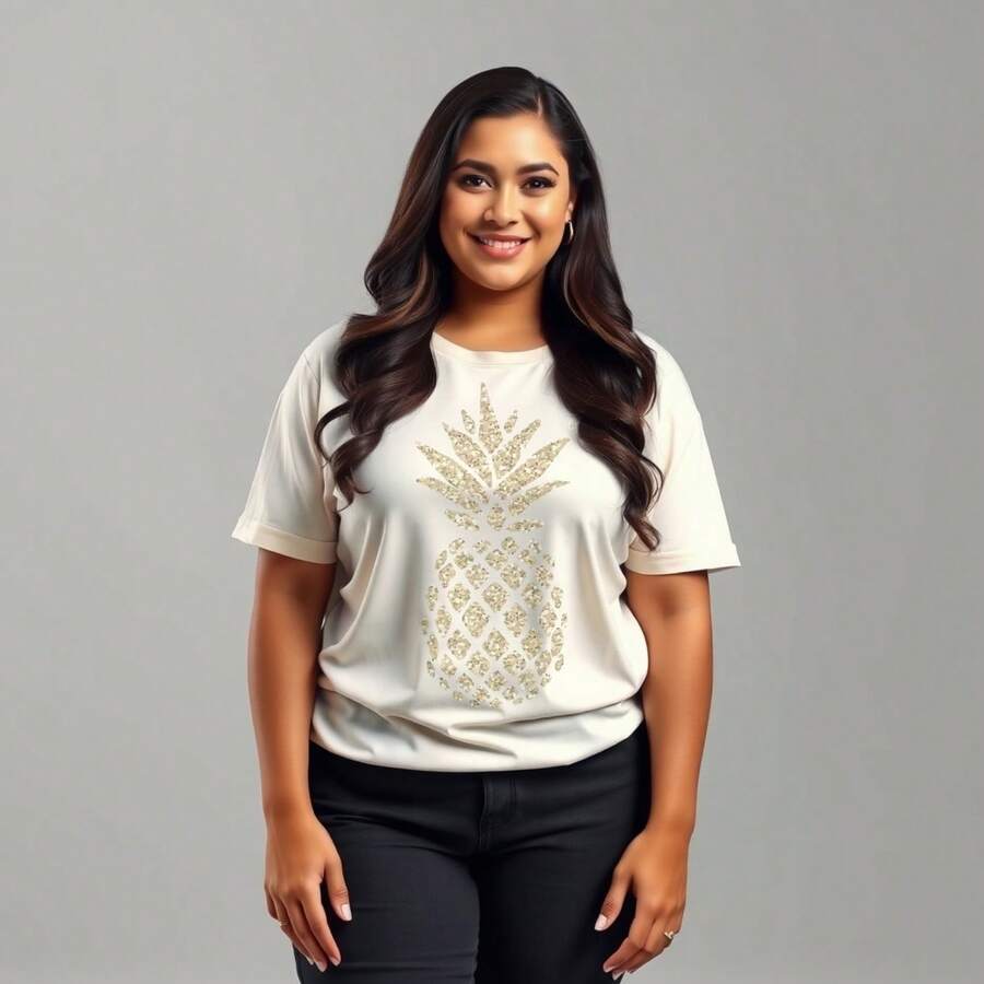 Women's Plus Size T-Shirt Pineapple Stylish Print 100% Cotton Superior Quality