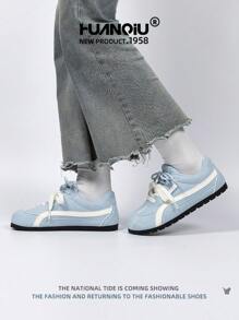 HUANQIU 2025 New Women's Shoes, Women's Skateboard Shoes, A Pair Of And Fashionable Breathable Lace-Up Home Office Outdoor White Shoes Versatile Light And Comfortable White Shoes Lace-Up Soft-Soled Sports Shoes Casual Shoes Running Shoes Christmas Apple Red Four Seasons Shoes - Blue - View 7