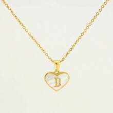 1pc Personalized Heart-Shaped White Shell Initial Necklace Stainless Steel Non Tarnish Women Letter Necklace