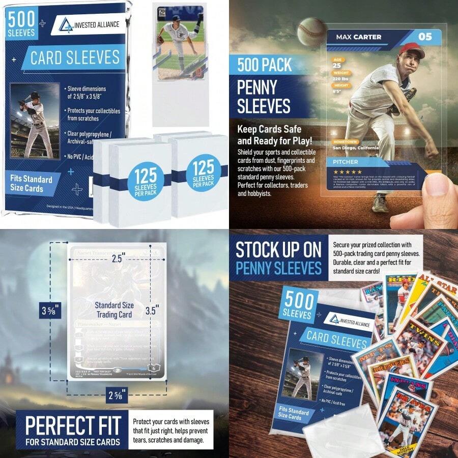 Premium Penny Sleeves For Trading Cards Soft Trading Card Sleeves For Baseball Cards Ultra Clear Plastic Pro Sports Card Sleeve Football MTG Collector Sleeve Standard + Thick Options Available - Clear - View 1