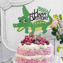 1pc Elephant Happy Birthday Cake Topper/Baby Children 1st Birthday Zoo Cake Decor/Baby Shower/Cute Elephant Wild Animal Theme Birthday Party Decorations - Gold Glitter - Multicolor - View 12