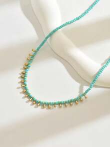 1 件简约经典多色串珠颈链，适合女性派对和日常佩戴 - 綠色 - 查看 4