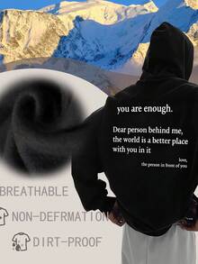 You Are-Enough Women's Hoodie Dear Person Behind Me Hooded Sweatshirt Jacket For Men Women Sweater Black Pullover Oversized Fall Black Hoodies - 黑色 - 查看 2