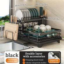 1pc Carbon Steel Kitchen Storage Rack - Bowl And Dish Rack With Drain Board, Cutlery Rack, And Chopping Board Rack, Suitable For Tabletop Storage