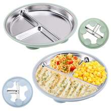 Set Of 2 Stainless Steel Baby Plates With Suction Cup, Split Children's Plates With Removable Silicone Suction Cup, Children's Plate With Dividers, Baby Crockery Set