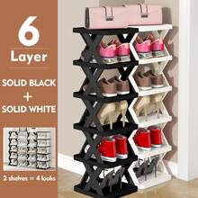 9/6 Tier Narrow Shoe Rack, New Upgraded Shoe Shelf Small Vertical Shoe Stand, Space Saving DIY Free Standing Shoes Storage Organizer For Entryway, Closet, Hallway, Easy Assembly And Stable In Structure, Black & White - 2pk - Black + White - 查看 5