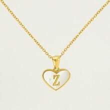 1pc Personalized Heart-Shaped White Shell Initial Necklace Stainless Steel Non Tarnish Women Letter Necklace