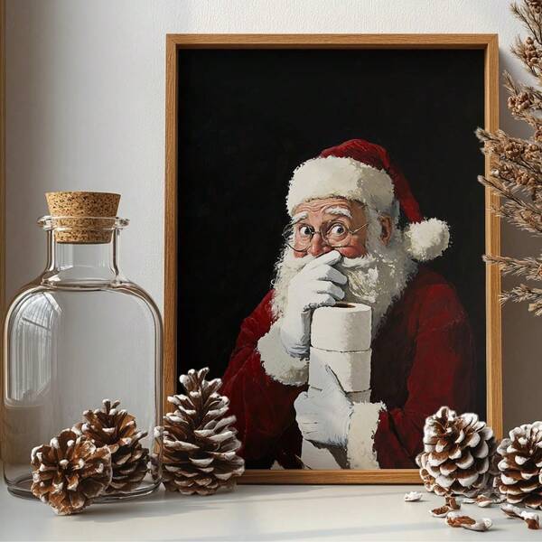 1 pieza, Arte de pared de lienzo, Arte de pared navideño enmarcado, Arte de baño de Papá Noel vintage, Decoración de humor de inodoro, Arte de pared navideño retro, Regalo divertido para el baño, Rollo de papel higiénico de Papá Noel, Póster divertido, Decoración navideña para el hogar, Decoración de pared minimalista, Arte moderno, Decoración contemporánea para el hogar, Decoración de pared para la sala de estar, Arte, Decoración de habitación