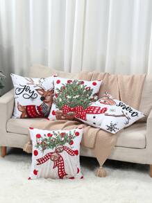 4 件套圣诞装饰枕套、雪人圣诞树驯鹿图案靠垫套、圣诞快乐派对装饰、圣诞客厅卧室装饰枕套、圣诞床椅沙发装饰沙发套、圣诞家居装饰、房间装饰、2026 新年装饰、圣诞装饰、圣诞礼物