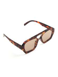 1 Pair Women's Leopard Print Polygon PC Frame Retro Double Bridge Fashionable Casual Style Glasses - Multicolor - View 7