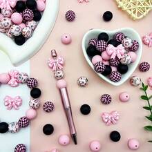 25/28/64pcs Wavy Dot Bow Silicone Bead Set - Perfect For DIY Keychain, Bracelet And Pen Accessories | Multiple Colors And Patterns, Keychain Accessories | Smooth Surface Beads - Beads & Bead Combinations - Bow Series - View 2