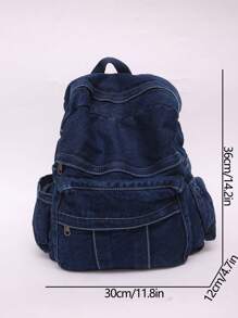 百搭时尚女士帆布背包，休闲背包 - 藍色 - 查看 5