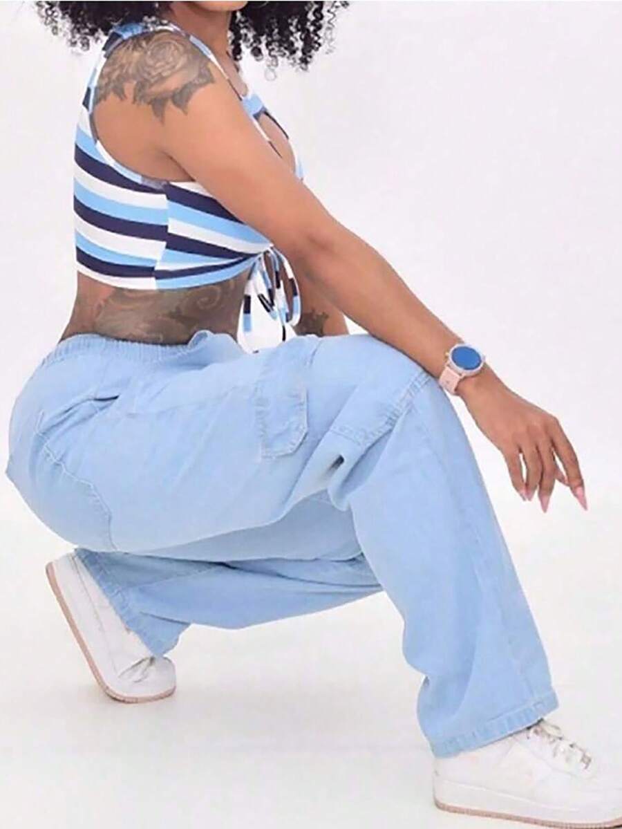 Women's Cargo Pants, Street Style, Versatile And Comfortable - 淺色水洗藍 - 查看 1