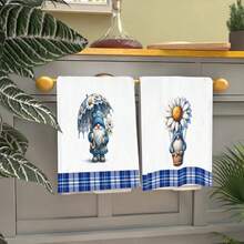 2/4/6/48pcs Soft Kitchen Towels/Hand Towels With Small White Flower & Gnome Prints, Multi-Purpose, Quick Drying Dish Cloths, Suitable For Kitchen, Celebrations, Weddings, Decorations