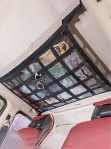 Black Car Ceiling Cargo Net, Reinforced Load-Bearing & Non-Sagging Dual-Layer Mesh Car Roof Storage Organizer, Car Ceiling Cargo Net, Car Roof Storage Organizer For Long-Distance Travel & Camping, Interior Accessories, Car Supplies, Car Interior Accessories, Car Organizing Accessories