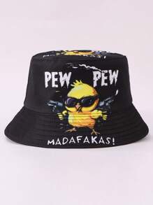 1 buc. Pălărie de găleată pentru femei, cu imprimeu de pui și rață, față-verso, stil casual hip-hop