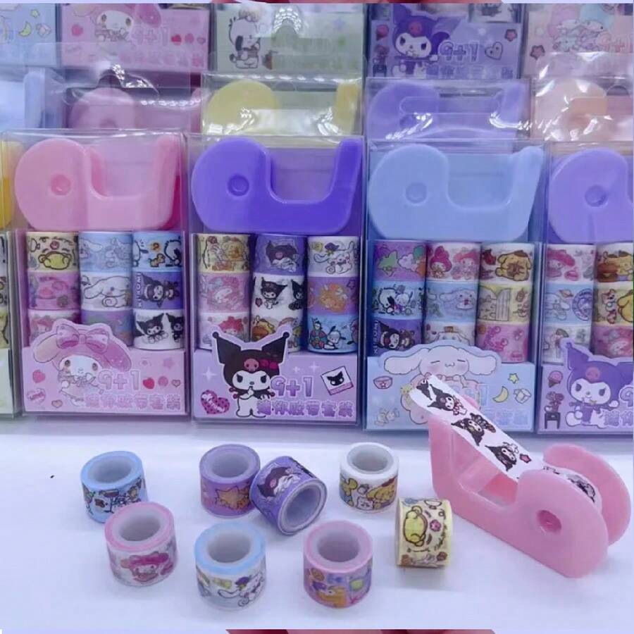 SANRIO WASHI TAPE KIT WITH APPLICATOR AND 9 DECORATED TAPES - KUROMI TÍM - Xem 1