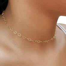 Kit Of 2 Necklaces With Openwork Double Heart Pendant + Openwork Heart Choker, Plated In 925 Silver Or 18K Gold - Vàng - Xem 5