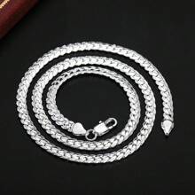 New 925 Sterling Silver 2 Pieces Full Sideways Chain Necklace Bracelet For Women Men Fashion Jewelry Sets Wedding Gift