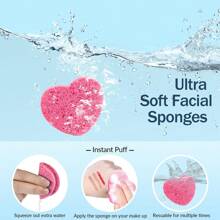 5pcs Pink Heart Shaped Compressed Facial Cleansing Sponges, Wood Pulp Fiber Expandable, Face Cleaning Makeup Puff, Suitable As Valentine's Day Gift For Girlfriend - Pink - View 6