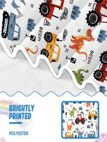 1 件儿童沙滩巾卡通恐龙和拖拉机碰撞沙滩巾采用涤纶材料制成，带有数码印花图案，吸水速干，适合在海滩玩耍，适合男孩、女孩和青少年日常使用 - 彩色 - 查看 3