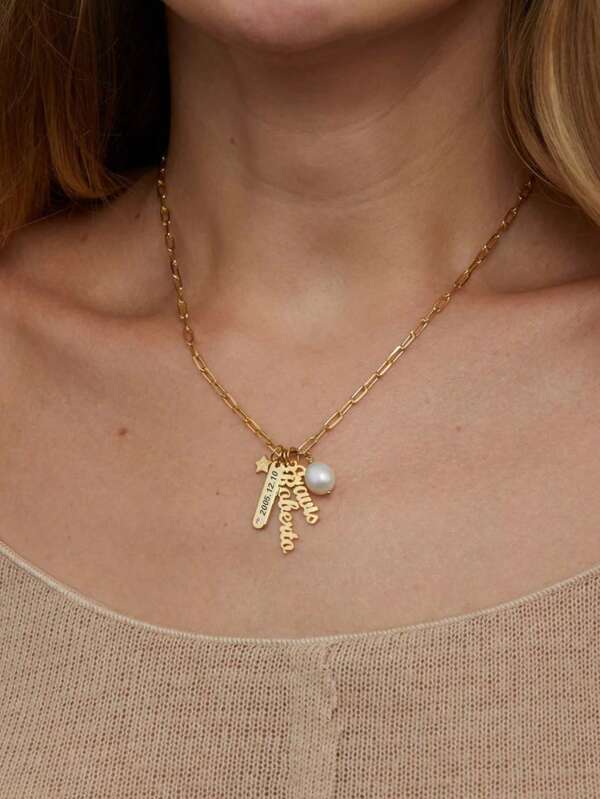 Personalisierte Goldene Buchstaben Namen Datum Halskette, Edelstahl personalisierte Halskette, einzigartiger Schmuck, Perlenkette, minimalistisch modische sexy verstellbare Halskette, Geschenk für Familie, Freunde, Liebste, sich selbst, Feiertags-Geschenk, Geburtstags-Geschenk, Jahrestags-Geschenk, geeignet für Ball, Party, täglichen Gebrauch