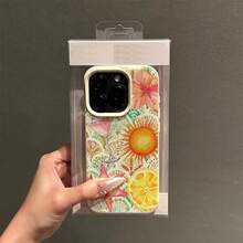 Vacation Style TPU 1pc Material Colorful Lily Flower & Lemon Pattern Full Screen Phone Case, Compatible With Iphone/ Phones Spring - White - View 2