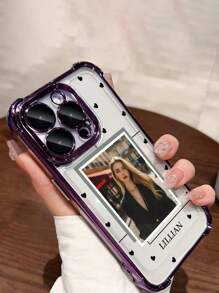 1pc Personalized Heart-Shaped Photo Wall Decor, Purple Shockproof Phone Case With Custom Portrait Collage Design, Signature Customization, High-Definition UV Printing, Suitable Compatible With Apple 11/12/13/14/15/16/Pro Max, Galaxy A13/A14/A15/A53/A55/A54/A55, S23/S23 Ultra/S24 Ultra/S24, Great For Gifts And Daily Use