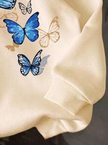 Young Girl Butterfly Pattern Warm Hoodie Sweatshirt - Apricot - View 4