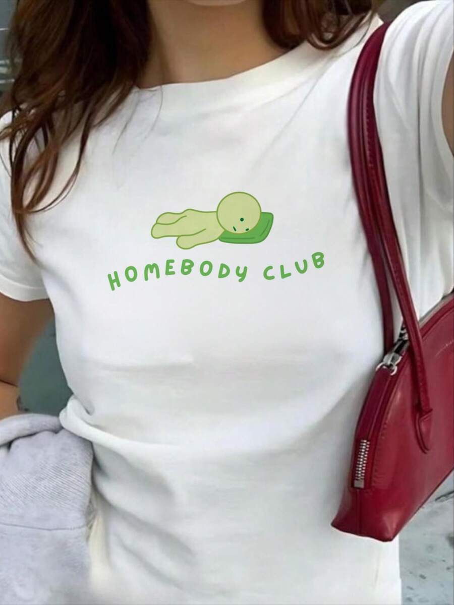 Smiski Y2K 90s Smiski Shirt Homebody Club Graphic Tee Smiski Cozy T-Shirt Kewpie Cherub  Lover Smiski Gift Green Guy Tee - 白色 - 查看 1