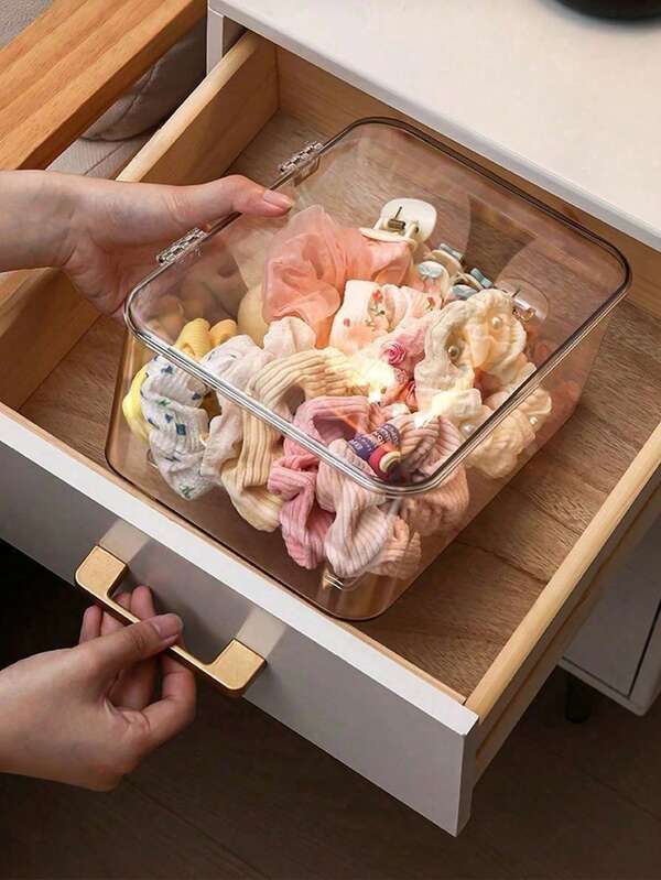 1-częściowe pudełko do przechowywania biżuterii, przezroczyste, pyłoszczelne pudełko z klapką, odpowiednie do spinek do włosów, opasek na głowę, gumek, organizer na biurko, składane pudełko do przechowywania w szufladach, toaletce, łazience, prezenty dla dziewczyny, słońce, podróż, fajny powrót do szkoły