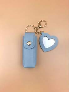 1 件迷你口红盒带镜子，便携式 PU 皮革钥匙扣口红架 - 粉色化妆包化妆品收纳盒口红架感恩节礼物送给女孩女士妈妈口红袋女士礼物女孩礼物女友礼物