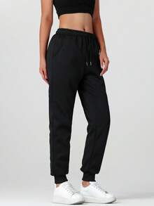 女士冬季保暖抓绒运动裤 - 高腰弹力腰带运动休闲裤，适合跑步、瑜伽等运动