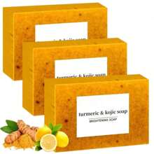 Lemon Turmeric Kojic Soap,Natural Handmade Soap,Turmeric Soap Bar For Face And Body, Smooth Skin Tumeric Soap,Deep Cleansing Soap For Men & Women (3 PCS)