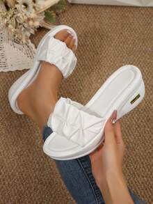 Women's Fashion Casual Wedge Slide Sandals, Comfortable Outdoor Pleated Solid Color Minimalist Elegant Summer Beach Shoes