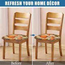 Halloween Pumpkin Printed Elastic Chair Cover, Removable & Washable, Anti-Fouling Seat Cushion Slipcover, Suitable For Living Room, Dining Room, Bedroom, Study, Office, Hotel, Store, Outdoor, Wedding, Party