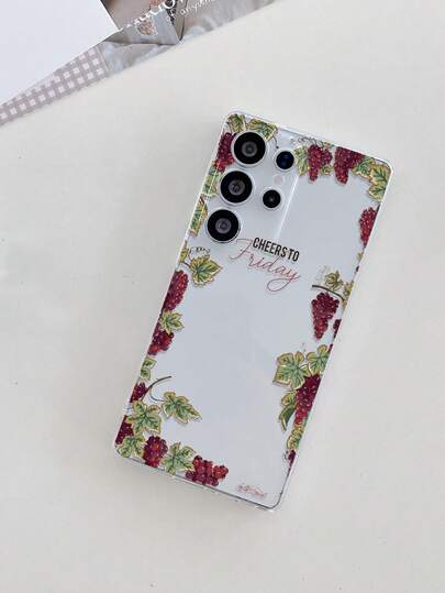 1pc Elegant Grape Vine Letter Perforated Transparent TPU Shockproof Phone Case, Suitable As Holiday Gift For Partner And Friends, Compatible With Samsung, Series
