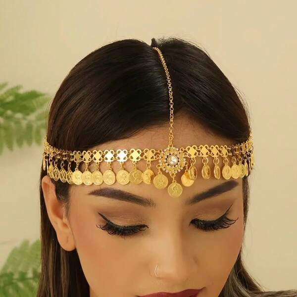 1pc Bohemian Vintage Coin Headpiece, Fashionable Multifunctional Headchain, Casual Outdoor Charming Accessory Suitable For Elegant Ladies, Perfect For Parties, Masquerades, Music Festivals, Dates, Gifts, Summer Vacations, Festivals, Lightweight & Durable, Unisex, Suitable For All Seasons And Occasions, Great Gift For Lover/Friend/Elder, Christmas Gift, Battery-Free