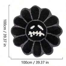 1 tấm thảm tròn họa tiết hoa hướng dương phong cách Halloween - Thảm lông xù trung bình mềm mại, chống trượt, có thể giặt được WeRugz cho phòng khách và phòng ngủ, có thể giặt bằng máy, mặt sau bằng cao su - màu đen - Xem 2