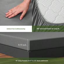 Grounding Sheets Queen Size, 0 Pure Silver Fiber+ 90 Organic Cotton, Grounded Sheet Earth Connected Bedding Fitted Earth Sheets With Grounding Cord(Deep Gray, Queen) - 深灰色+國王 - 查看 6
